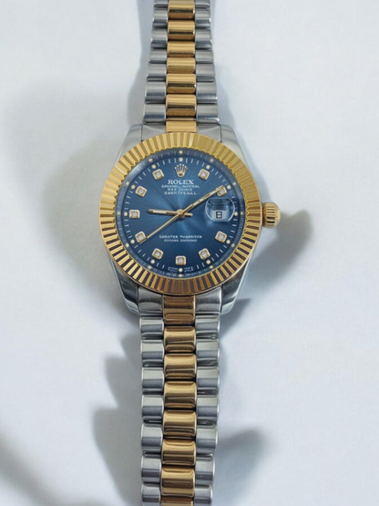 Gold & Silver Blue Dial R-Branded Chain Watch For Men